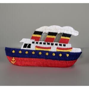 Vintage Steam Ship Applique Patch Ship Sail Embroidered Iron on 5"x2.5"